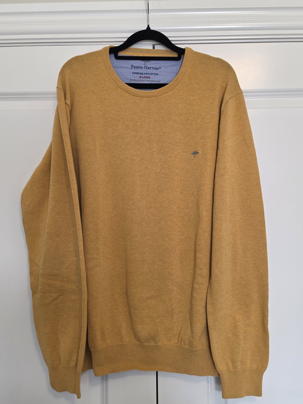 FYNCH-HATTON SUPERFINE 3 PLY COTTON CREWNECK SWEATER MUSTARD YELLOW 100% COTTON